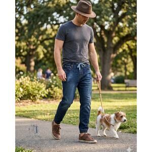 Arizona Jean Co Men’s Relaxed Fit Jogger Jeans Paint Splatter Wash 36 Draw Strng